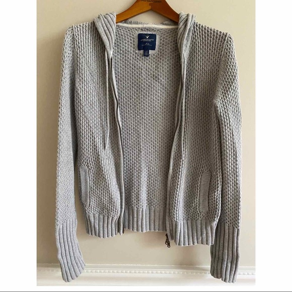 American Eagle Gray Knit Hoodie Sweater - Picture 2 of 6